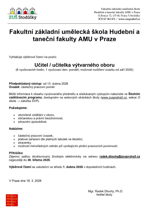 Výběrové řízení na pozici učitele/učitelky výtvarného oboru